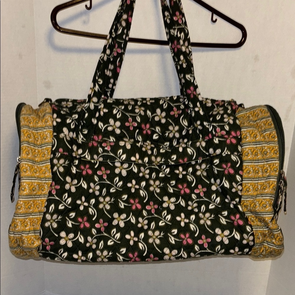 GREEN YELLOW FLORAL QUILTED DUFFLE BAG 2 HANDLES CROSSBODY STRAP LUGGAGE STRAP